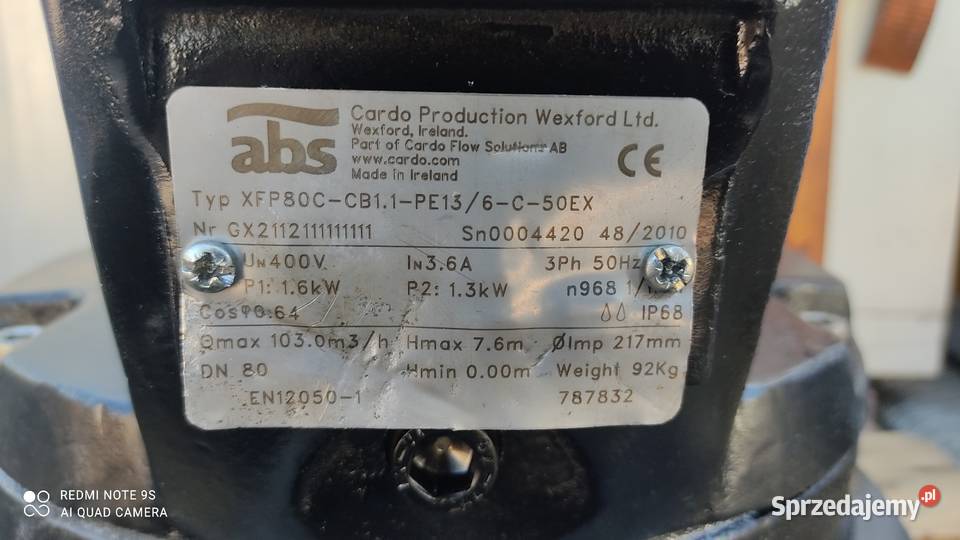 Zatapialna Pompa gurnicza Sulzer ABS XFP80C 16 Nowy Tomyśl sprzedam