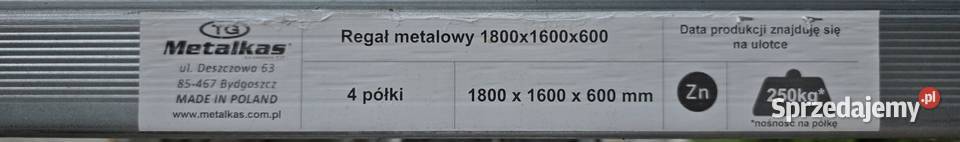 Regal metalowy wciskany metalkas 180x160x60 250 Warszawa sprzedam