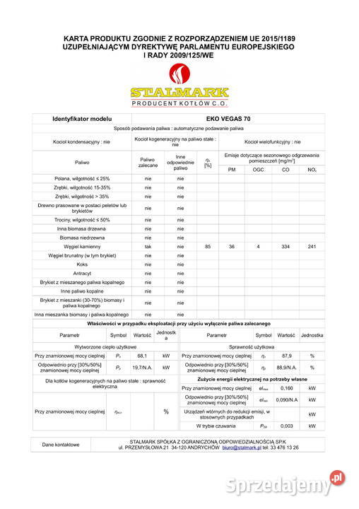 Kocioł 70 kW na ekogroszek Stalmark 5 klasa Golub-Dobrzyń