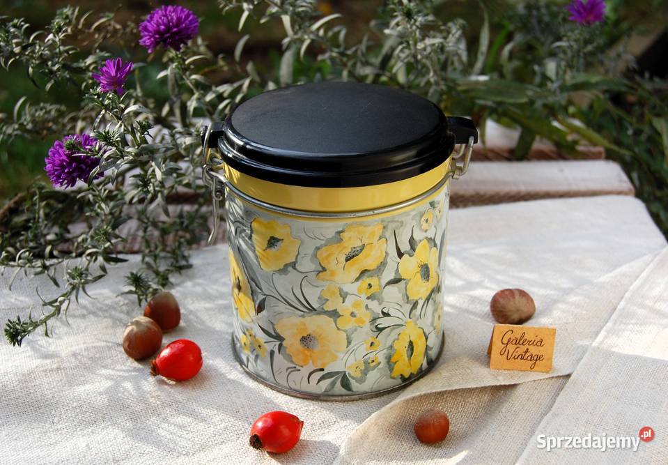Stara puszka vintage na herbatę kawę żółte żółty Pojemniki na żywność Lublin