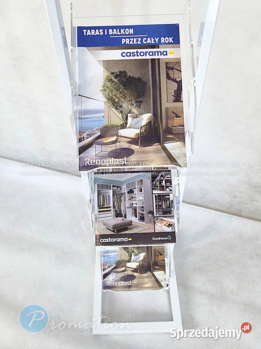 Biały reklamowy stojak na foldery katalogi Biuro łódzkie