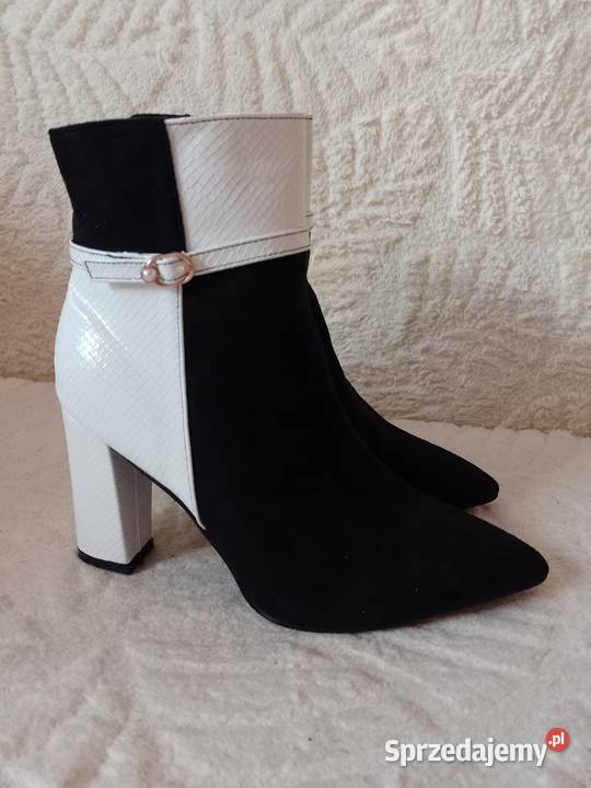 41 Ekskluzywne biało Czarne Botki biznesowe z 26cm