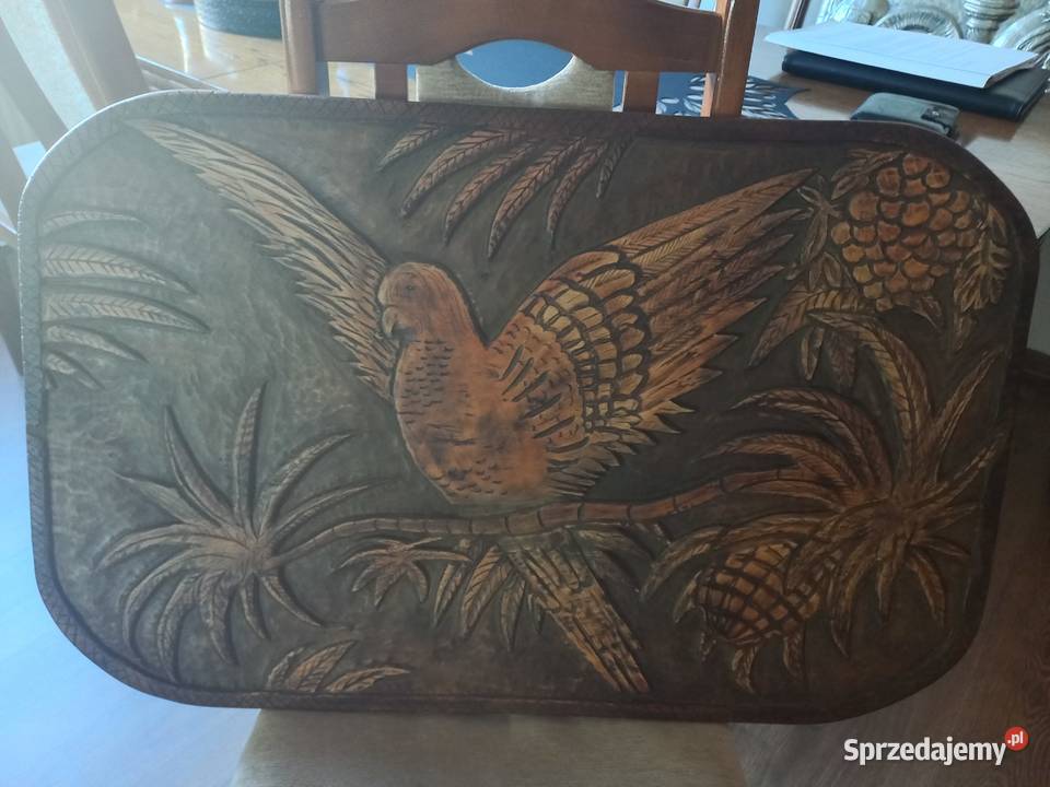Duża płaskorzeźba z drewna Papuga Lipno sprzedam