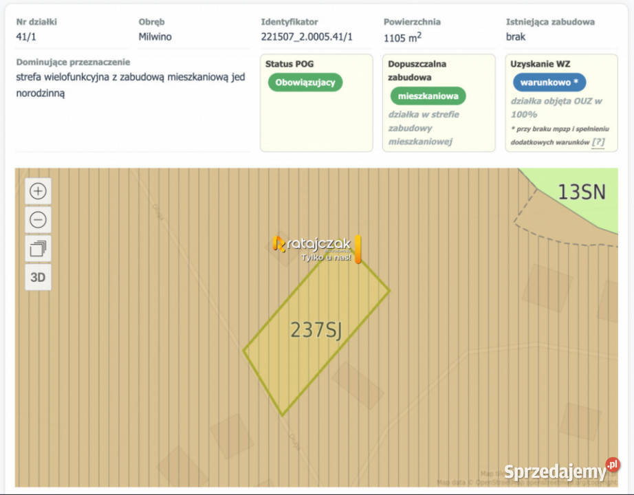 Działka Milwino Długa 1106m2