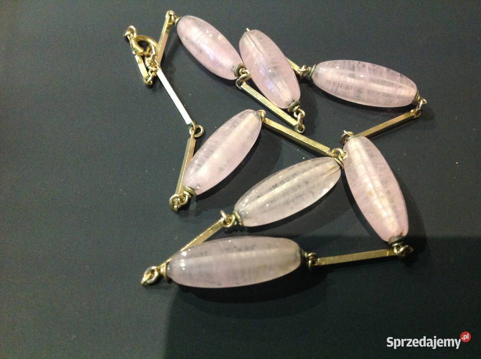 Vintage Naszyjnik Pozłacany Damski Różowy Kwarc Nowa Sól