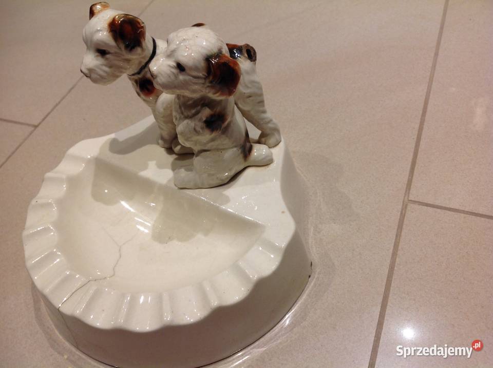 Stara Duża Ceramiczna Popielniczka Pieski Nowa Sól