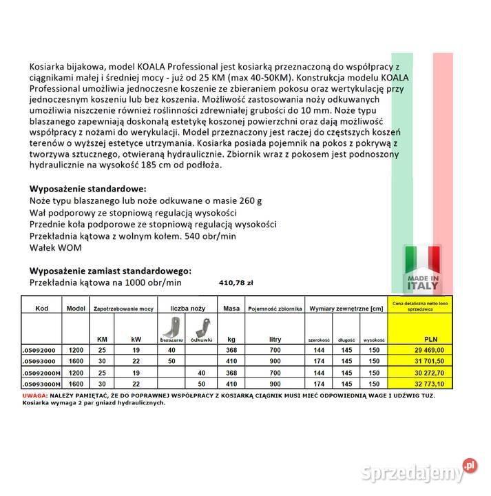 Kosiarka Koala 1600 Professional PERUZZO NOWA i nieuszkodzony Głogoczów