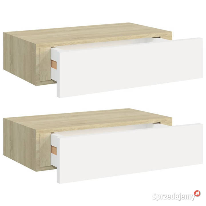 Półki ścienne z szufladą 2 dąb i biel 40x235x10