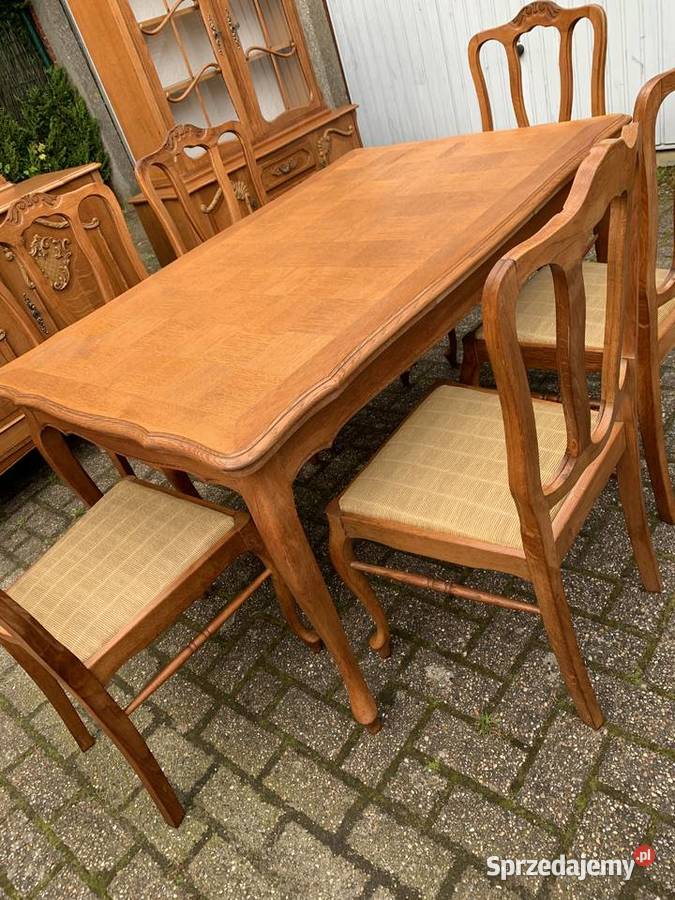 Dębowy stół i 6 krzeseł w stylu ludwikowskim