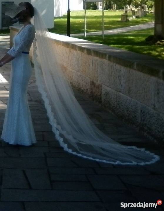 Długi hiszpański welon z koronką koderową 220 biały Damska Szydłowiec