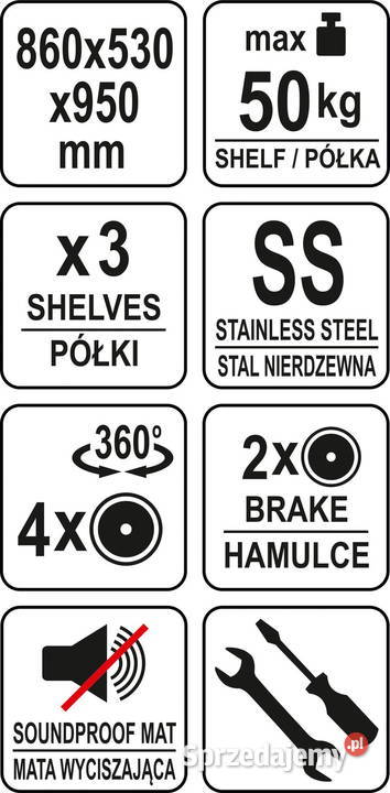 Wózek kelnerski 3 półki 150 stal nierdzewna YATO