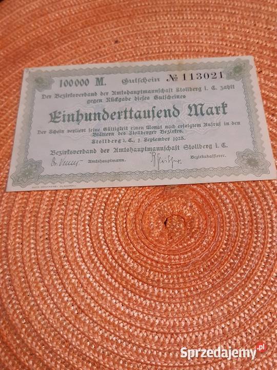 banknot niemiecki 100 000 marek z 1923r podlaskie Łomża sprzedam