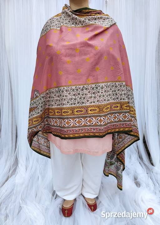 Duża chusta szal dupatta różowa bawełna kolorowy