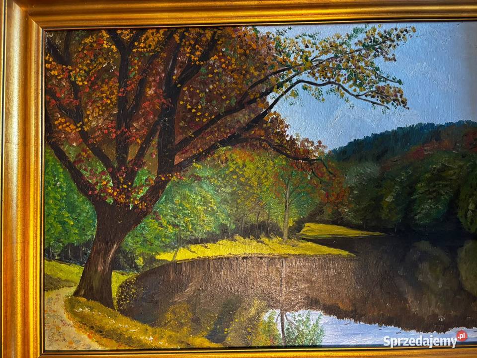 Piękny obraz w złotej ramie jesień rama złota Siedlisko