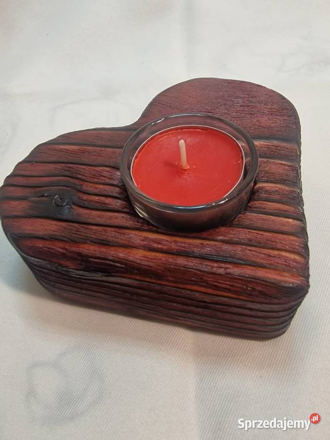Świecznik drewniany serce wiśniowy na tealight