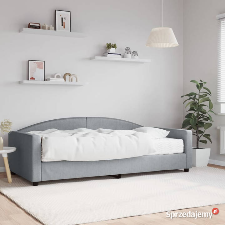 Sofa z materacem do spania jasnoszara tkanina Łóżka Warszawa