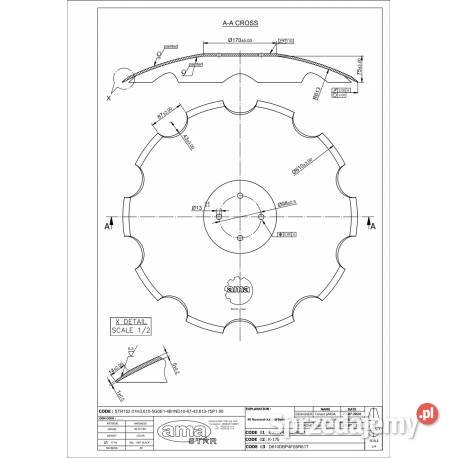 Talerz 610 pod piastę 4otworową grubość 5 mm Kamionna