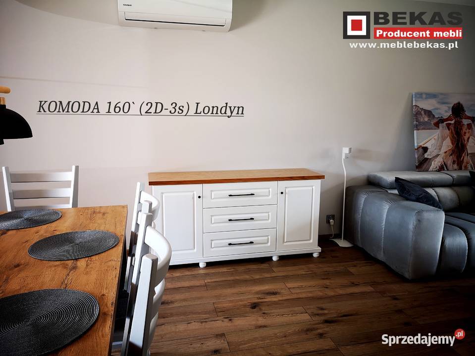Śliczna Biała Komoda LOFT Blat Drewniany