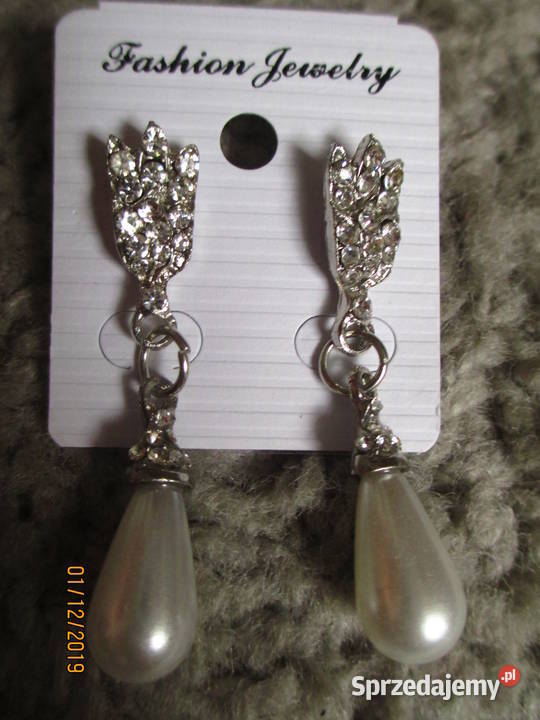 kolczyki wiszące sztyft z diamecikami i perełką Warszawa sprzedam