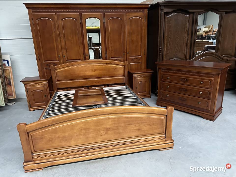 Masywna drewniana sypialnia łóżko 160cm szafki komoda szafa