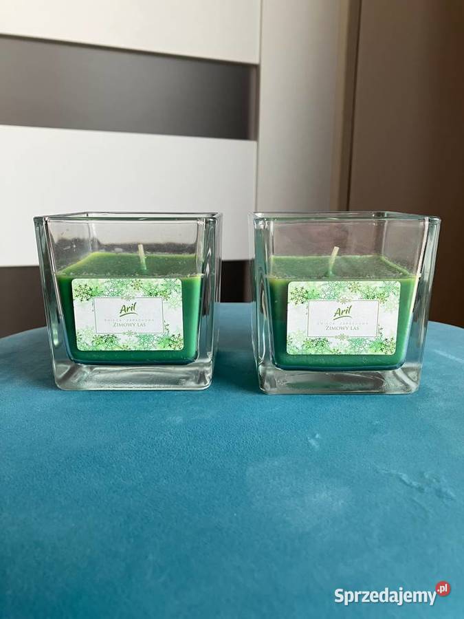 Dwie nowe świece zapachowe Aril zielone zimowy zielony Nisko