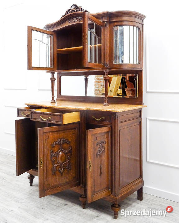 Antyk dębowy KREDENS na nóżkach styl ROCAILLE