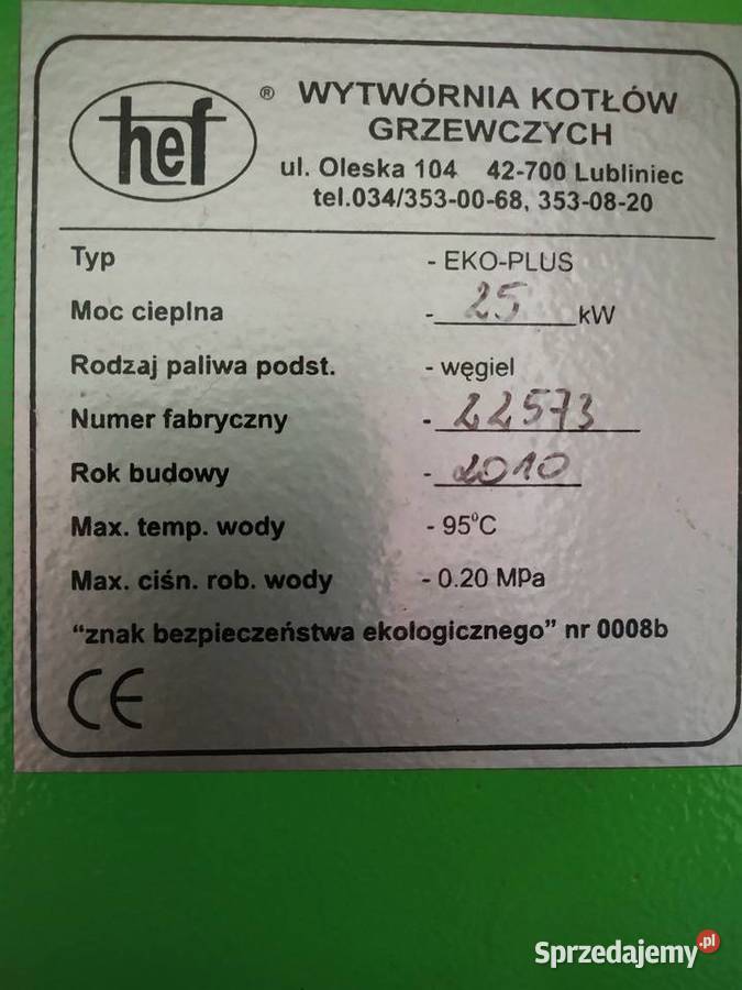 Kocioł HEF EKOPLUS 25 kW 5 klasa łódzkie Ciężkowice