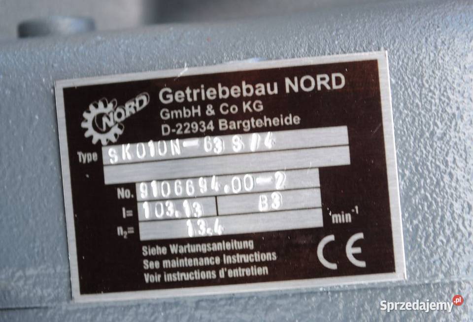 Motoreduktor 012kw 134obrmin Firmy NORD lubuskie Kargowa
