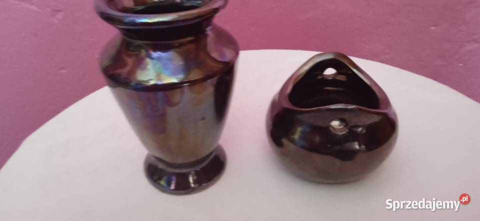 Dwa ceramiczne wazoniki metalicznie szkliwione Koźminek sprzedam
