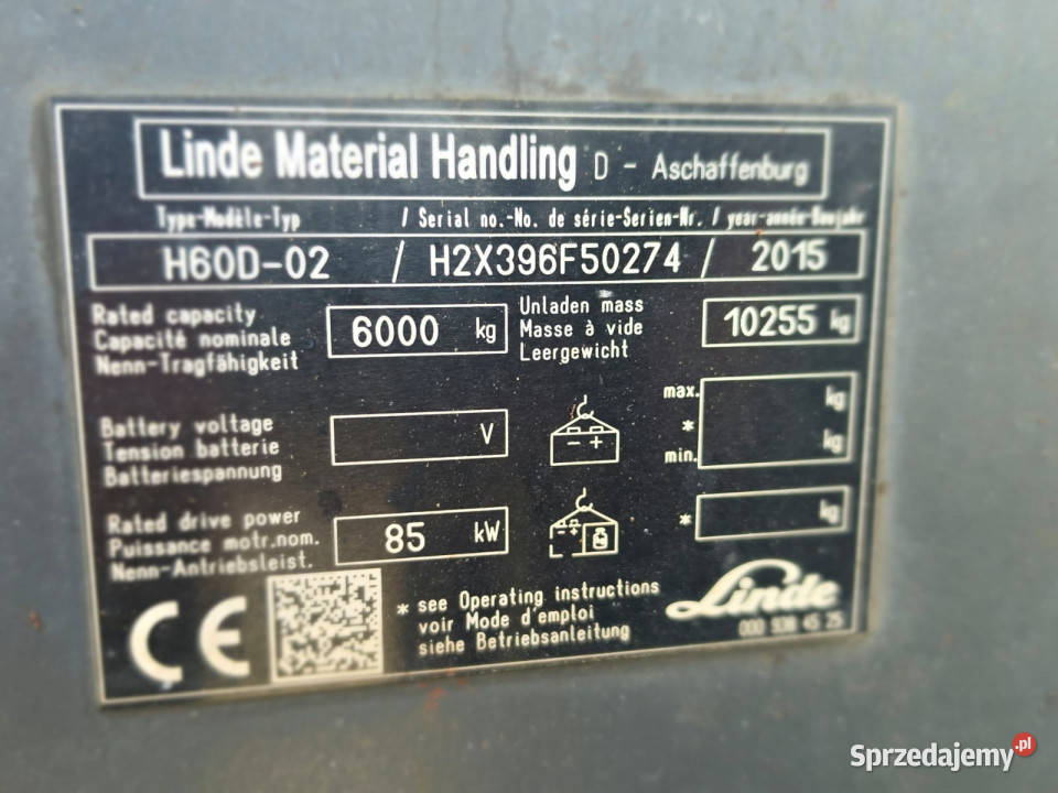 Wózek widłowy LINDE H60D02 2015 r udźwig 6 ton Żabikowo