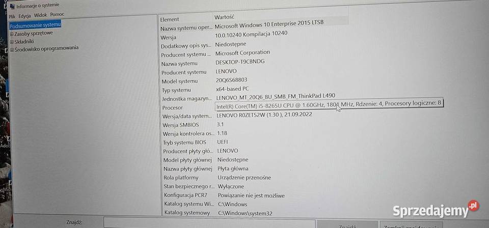 Lenovo 15Led FulHD 4x250GHz USBC 16GB 256NVMe Latoszyn sprzedam
