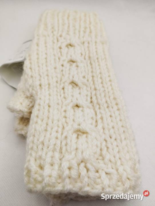 Mitenki rękawiczki bez palców ecru wełna Olsztyn