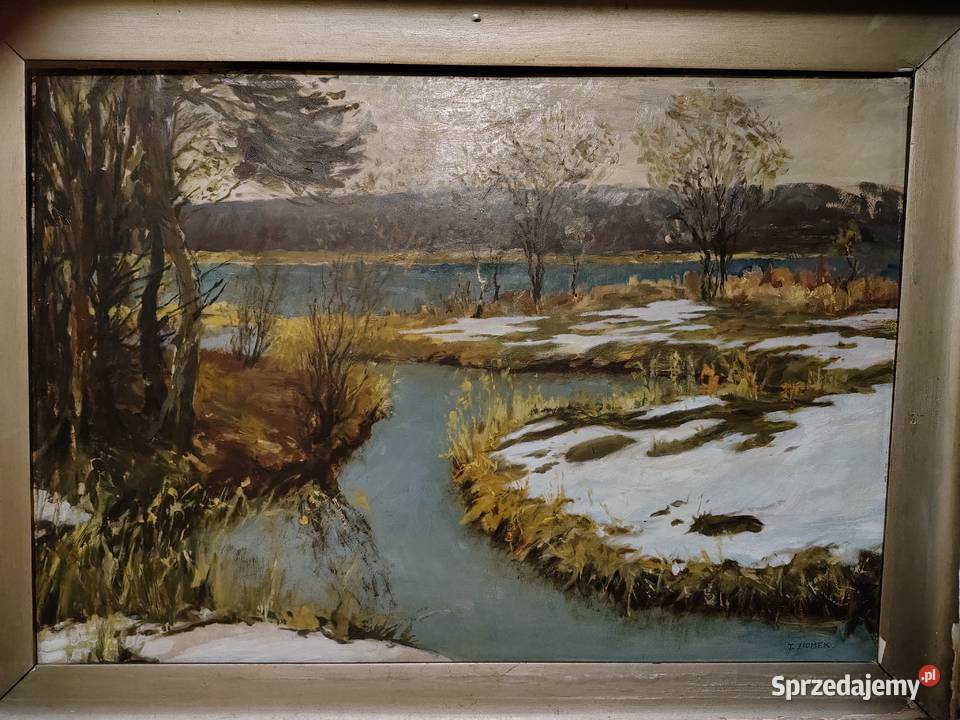 Stary obraz olejny Zima Malarstwo Kartuzy