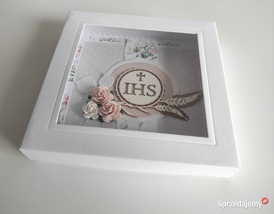 Kartka w pudełku ręcznie robiona na Komunię łódzkie