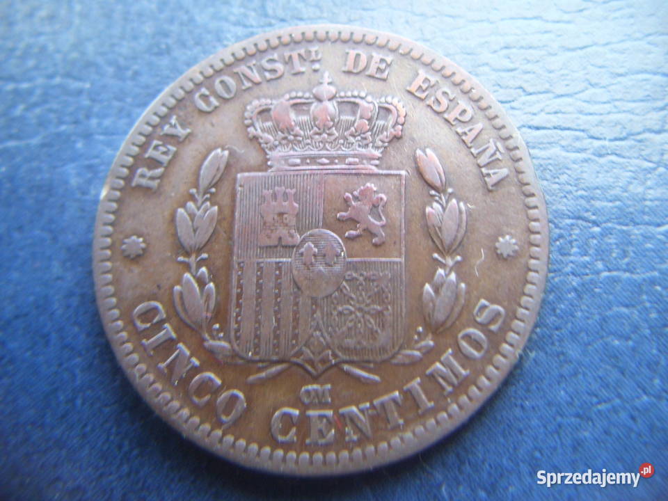 Stare monety 5 centym 1877 Hiszpania Numizmatyka podkarpackie Lesko sprzedam