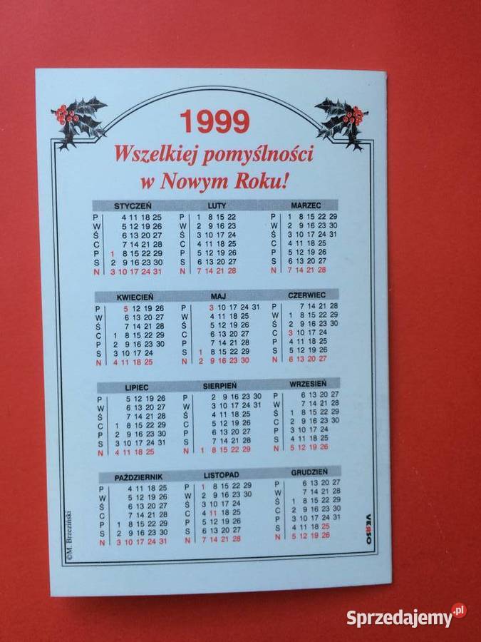 2565 Cztery Kartki Noworoczne Z Kalendarzem