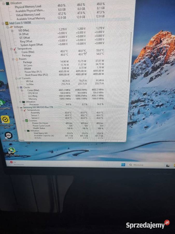 Zestaw pc wpelni sprawny Taktowanie procesora 4.6 mazowieckie Żyrardów