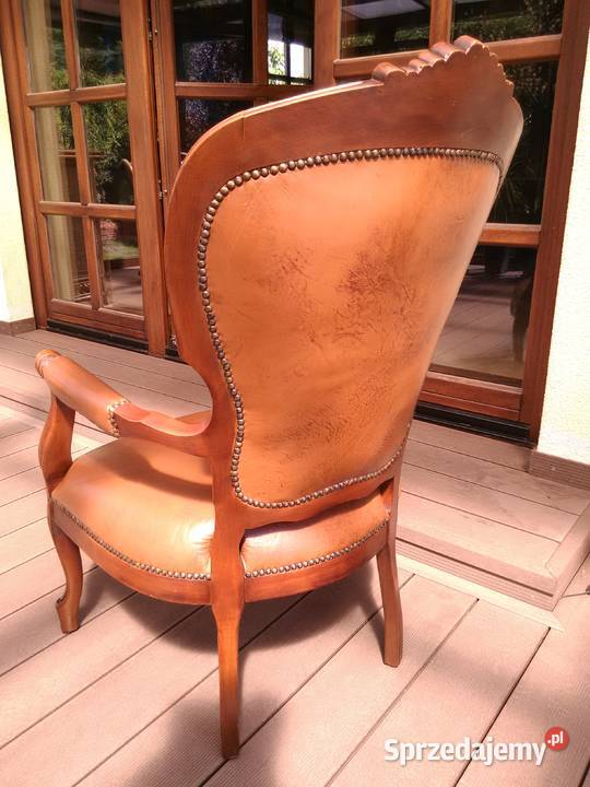 Fotel Krzesło Rzeźbione Skóra Antyk Antyki