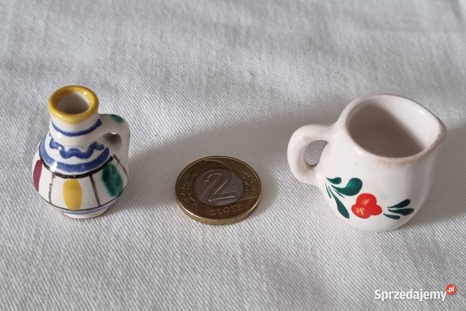 2 super maleńkie miniatury dzbanków vintage PRL wielokolorowy mazowieckie Warszawa