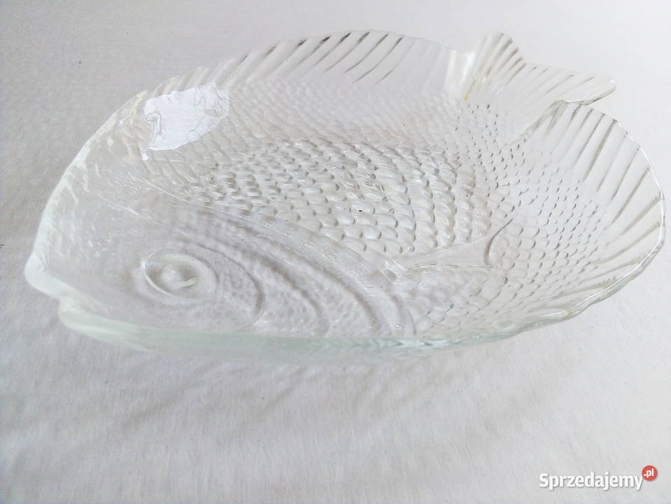 trzy szklane półmiski w kształcie ryby vintage