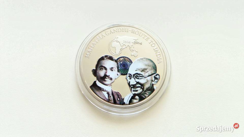 Moneta medal Mahatma Gandhi 1914 2014 Droga do Mosina sprzedam