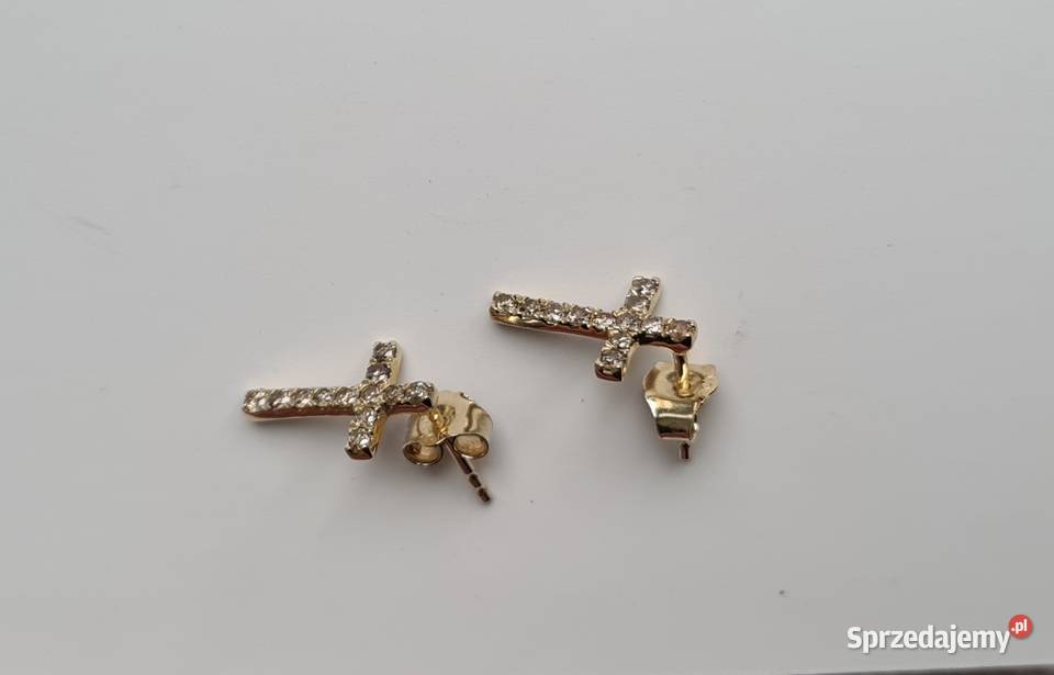 Złote kolczyki z diamentami krzyżyki certyfikat złoto Otwock