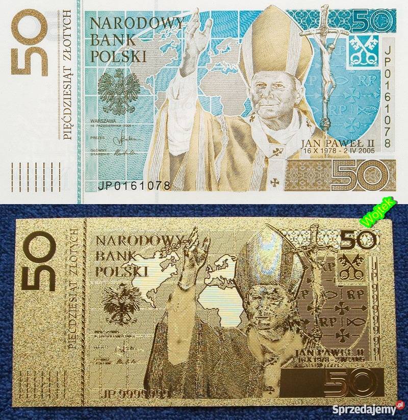 2x Banknot 50 Jan Paweł II Dwa Banknoty Złoto 24 Sosnowiec