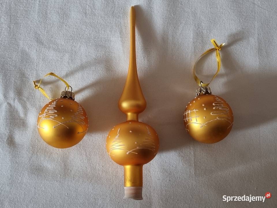 Złote szklane bombki choinkowe szpikulec Boże Narodzenie Warszawa