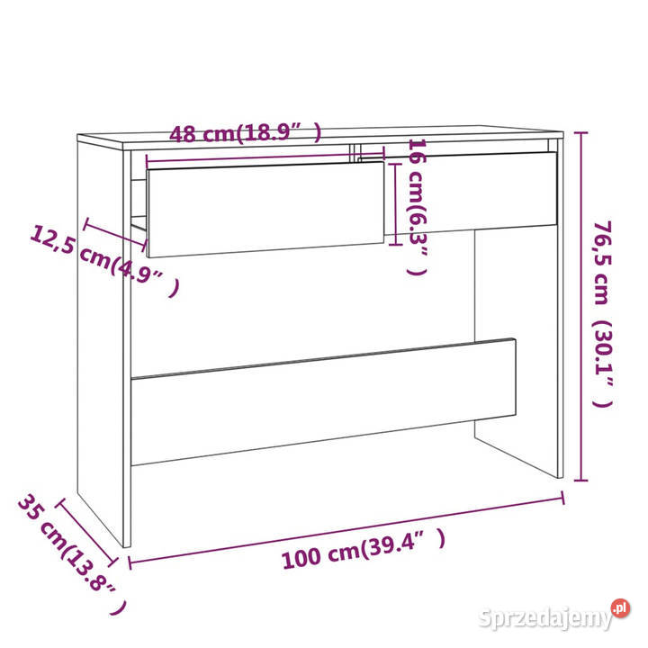 Stolik konsolowy biały 100x35x765 materiał Warszawa