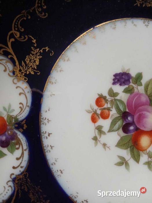 Talerz Rosenthal 1926 kobalt owoce duży Porcelana i szkło