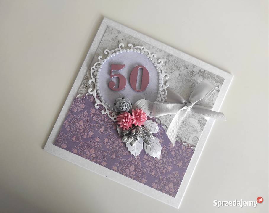 Kartka ręcznie robiona na urodziny 50 kwiaty