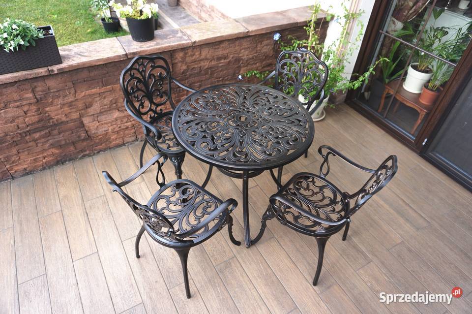 Meble ogrodowe aluminiowe rustykalne komplet czarny