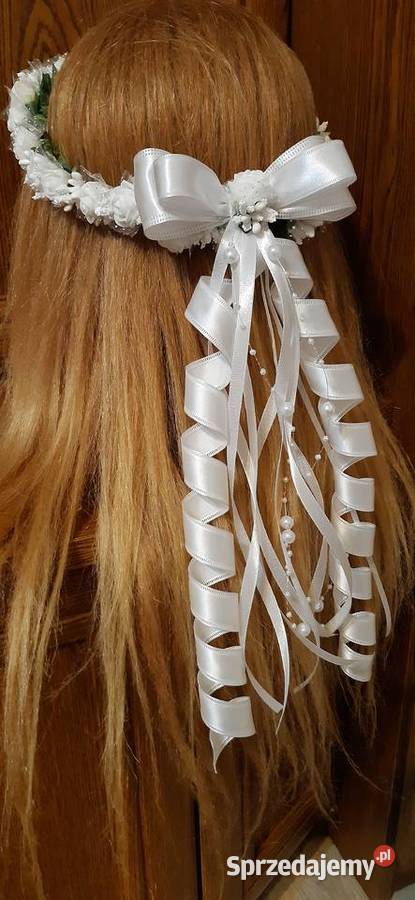 Wianek komunijny śnieżnobiały z kręcona kokardka Borów sprzedam