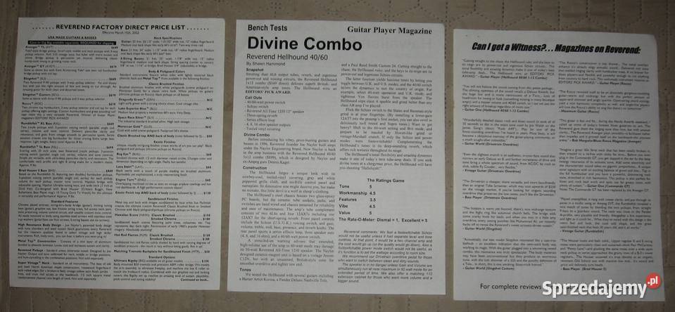 Reverend Guitars advert sheets leaflets flyers